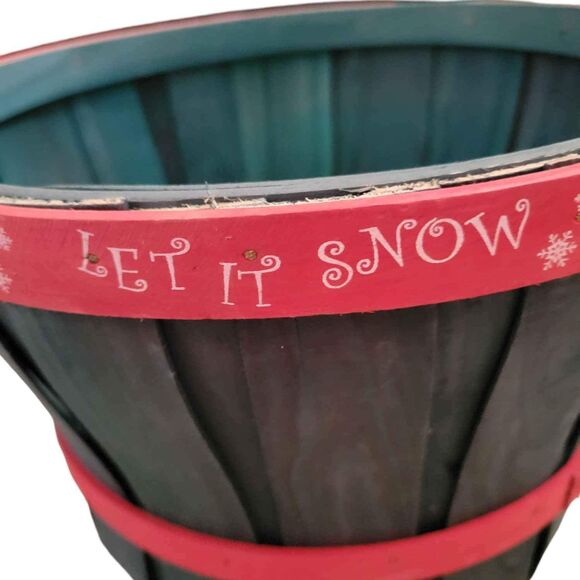NWT Vintage 2003 Green and Red Let It Snow Bushel Basket - Picture 3 of 6